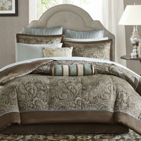 Comforter Set California King 12-piece Reversible Cotton In Brown And Blue