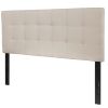 Headboard Full size Beige Taupe Fabric Box-Stitch Upholstered