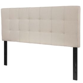 Headboard Full size Beige Taupe Fabric Box-Stitch Upholstered