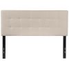 Headboard Full size Beige Taupe Fabric Box-Stitch Upholstered
