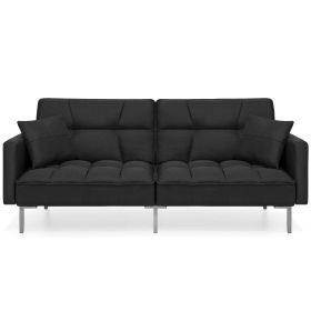 Convertible Linen Tufted Futon w/ 2 Pillow