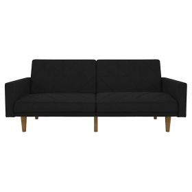 Sofa Bed With Classic Wood Legs Black Upholstered Mid-Century Modern Linen