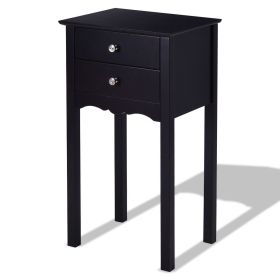 End Table Nightstand Side Table Elegant 2-Drawer in Black Wood Finish