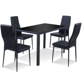 Dining Set With Soft Leather Chairs 5 Piece Black Glass Table Top