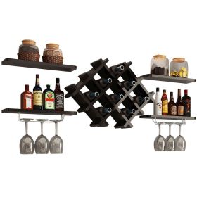 Wine Rack Set with Storage Shelves Black 5 Piece Wall Mounted