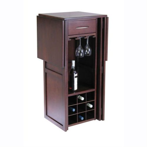 Wine 9 Bottle Rack Mini Bar Expandable Counter Walnut