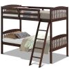 Bunk Bed With Ladder In Dark Brown Finish Wooden Twin Over Twin