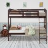 Bunk Bed With Ladder In Dark Brown Finish Wooden Twin Over Twin