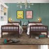 Bunk Bed With Ladder In Dark Brown Finish Wooden Twin Over Twin