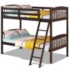 Bunk Bed With Ladder In Dark Brown Finish Wooden Twin Over Twin