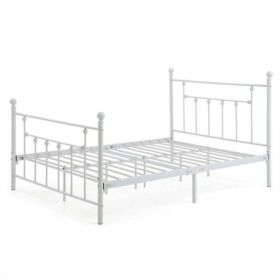 Bed Frame With Headboard And Footboard Full Size White Classic Metal Platform