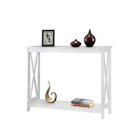 Sofa Table with Bottom Storage Shelf White Wood Console