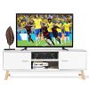 Entertainment Center TV Stand in White Wood Finish Mid-Century Style