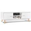 Entertainment Center TV Stand in White Wood Finish Mid-Century Style