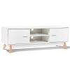Entertainment Center TV Stand in White Wood Finish Mid-Century Style