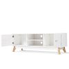 Entertainment Center TV Stand in White Wood Finish Mid-Century Style
