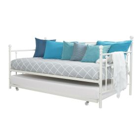 Daybed Frame With Roll-Out Trundle Bed Twin White Metal
