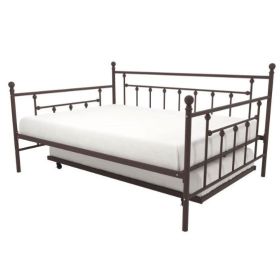 Daybed with Twin Roll-out Trundle Bed Full size Bronze Metal