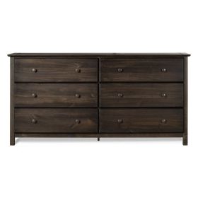 6 Drawer Solid Pine Wood Dresser in Espresso Finish