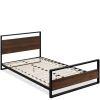 Bed Frame with Headboard Footboard Queen size Farmhouse Metal Wood Platform