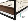 Bed Frame with Headboard Footboard Queen size Farmhouse Metal Wood Platform