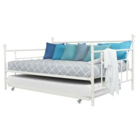 Daybed with Twin Roll-out Trundle Bed Full size White Metal