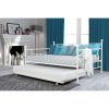 Daybed with Twin Roll-out Trundle Bed Full size White Metal