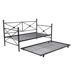 Daybed Frame with Twin Roll-out Trundle Full size Black Metal