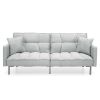 Convertible Linen Tufted Futon w/ 2 Pillows Plush Gray Split-Back Design
