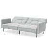 Convertible Linen Tufted Futon w/ 2 Pillows Plush Gray Split-Back Design