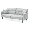 Convertible Linen Tufted Futon w/ 2 Pillows Plush Gray Split-Back Design