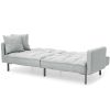 Convertible Linen Tufted Futon w/ 2 Pillows Plush Gray Split-Back Design