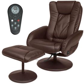 Massage Recliner Chair w/ Ottoman Sturdy Brown Faux Leather Electric