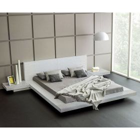 Platform Bed with Headboard and 2 Nightstand in Ash White King Moderne