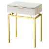 End Table 1 Drawer Nightstand Beige Marble Gold Legs