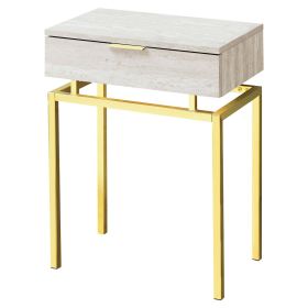 End Table 1 Drawer Nightstand Beige Marble Gold Legs