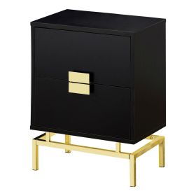 NightStand End Table Cappuccino with Gold Metal Legs