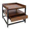 End Table Nightstand In Mocha Brown And Black Finish 1-Drawer Solid Wood