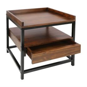 End Table Nightstand In Mocha Brown And Black Finish 1-Drawer Solid Wood