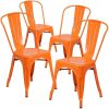 Dining Chairs Set of 4 Indoor Outdoor Orange Metal Stacking Bistro
