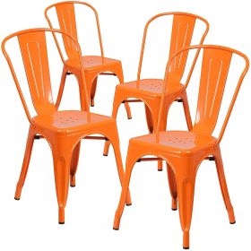 Dining Chairs Set of 4 Indoor Outdoor Orange Metal Stacking Bistro