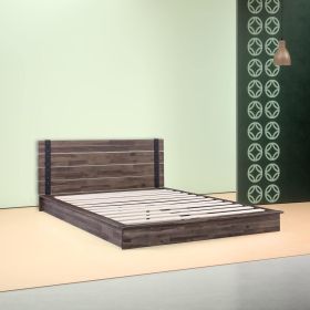 Queen Farmhouse Wood Industrial Low Profile Platform Bed Frame