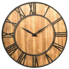 Wall Clock Farmhouse Wood Metal  Round 30-inch Roman