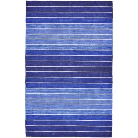 Area Rug 8' x 11' Striped Hand-Tufted Wool/Cotton Blue