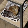 End Table with Oak Finish Wood Top and Bottom Shelf Modern Black Metal Frame