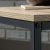 End Table with Oak Finish Wood Top and Bottom Shelf Modern Black Metal Frame
