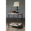 End Table with Oak Finish Wood Top and Bottom Shelf Modern Black Metal Frame