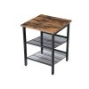 Side Table Nightstand with Medium Wood Finish Top and Mesh Shelves