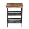 Side Table Nightstand with Medium Wood Finish Top and Mesh Shelves