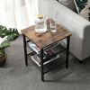Side Table Nightstand with Medium Wood Finish Top and Mesh Shelves